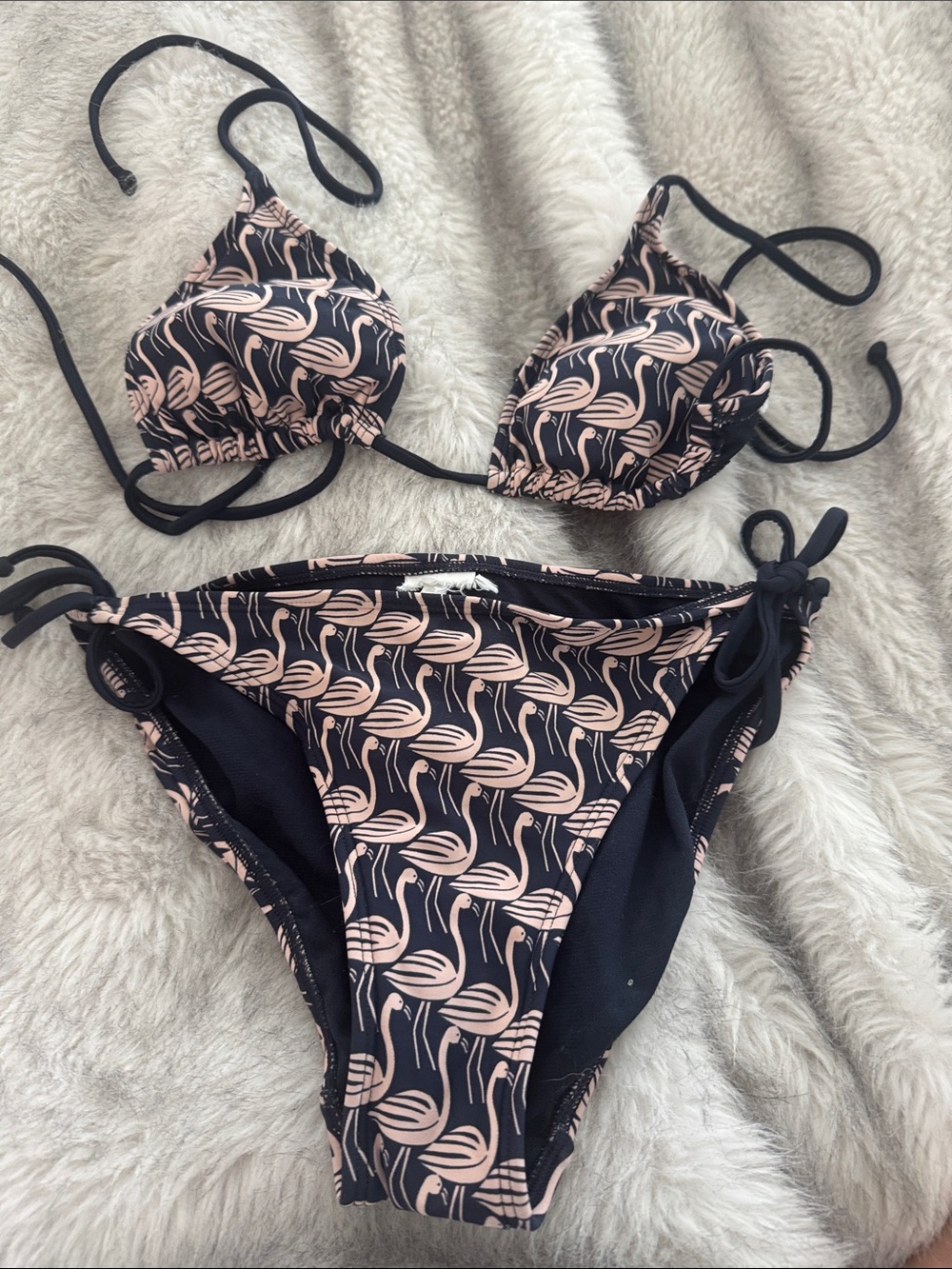 Boden Navy & pink Flamingo Print Triangle Bikini Set - Women Swim